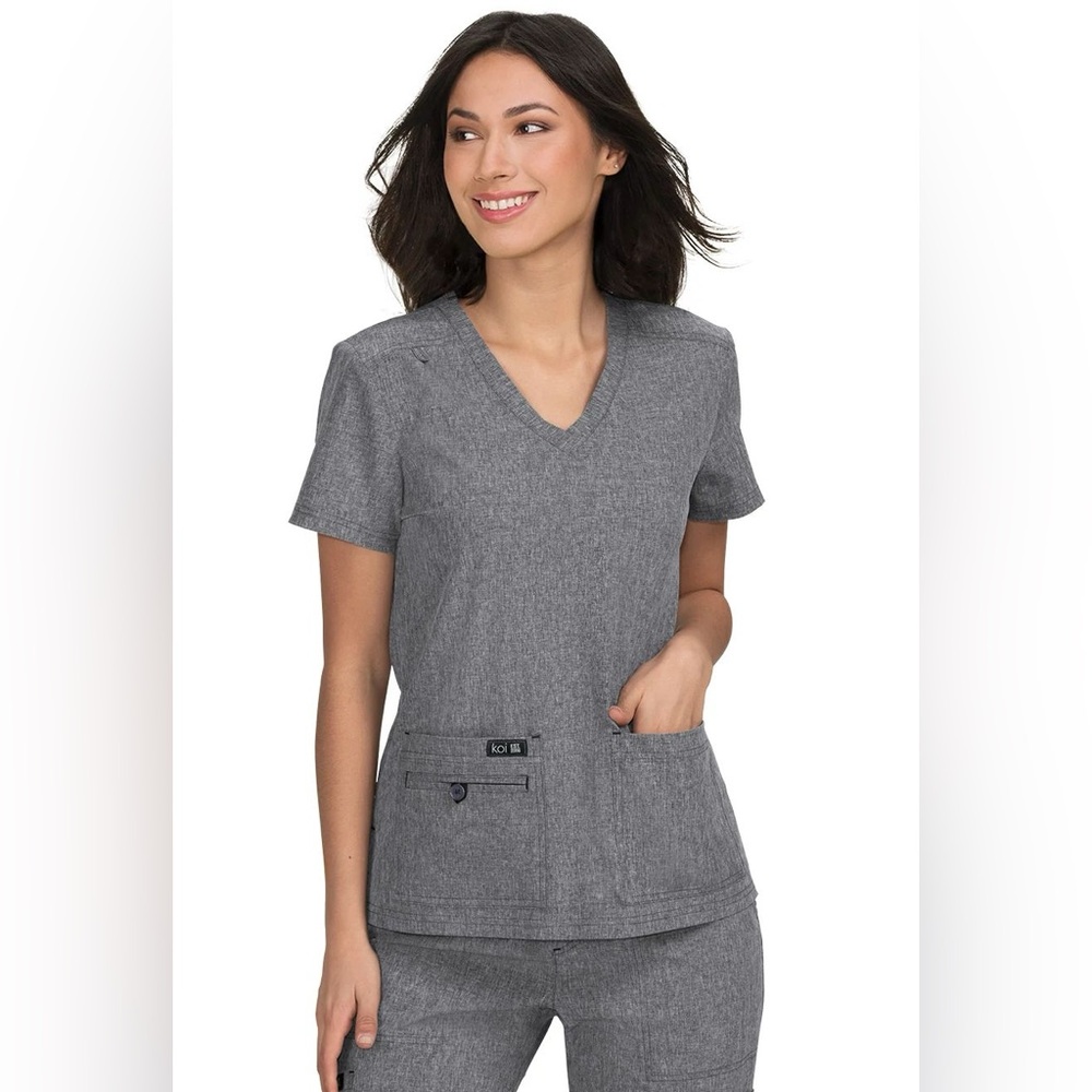 KOI BASICS XXS Heather Grey Becca Scrub Top